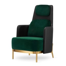 Fotel Empoli High styl nowoczesny pepitka skórzany glamour złoty do gabinetu Butelkowy (SWAN-16) / Czarna ekoskóra Złota