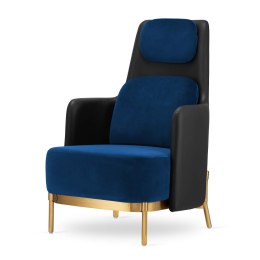 Fotel Empoli High styl nowoczesny pepitka skórzany glamour złoty do gabinetu Granatowy (SWAN-08) / Czarna ekoskóra Złota