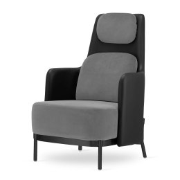 Fotel Empoli High styl nowoczesny pepitka skórzany glamour złoty do gabinetu Jasnoszary (SWAN-12) / Czarna ekoskóra Czarna