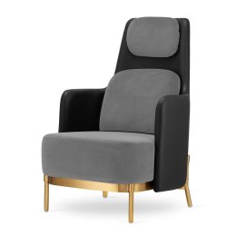 Fotel Empoli High styl nowoczesny pepitka skórzany glamour złoty do gabinetu Jasnoszary (SWAN-12) / Czarna ekoskóra Złota