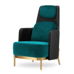 Fotel Empoli High styl nowoczesny pepitka skórzany glamour złoty do gabinetu Morski (SWAN-17) / Czarna ekoskóra Złota