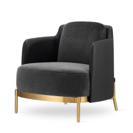 Fotel Empoli styl glamour złoty pepitka skórzany nowoczesny Ciemnoszary (SWAN-13) / Czarna ekoskóra Złota