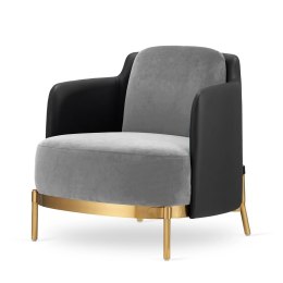 Fotel Empoli styl glamour złoty pepitka skórzany nowoczesny Jasnoszary (SWAN-12) / Czarna ekoskóra Złota