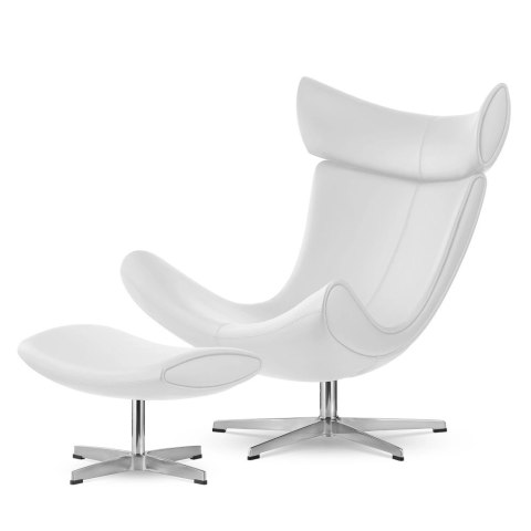 Fotel Larvik z podnóżkiem styl industrialny do salonu obrotowy Biały Srebrna Skóra ekologiczna