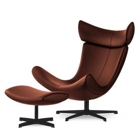 Fotel Larvik z podnóżkiem styl industrialny do salonu obrotowy Brązowy (PC019-8140) Czarna Skóra ekologiczna