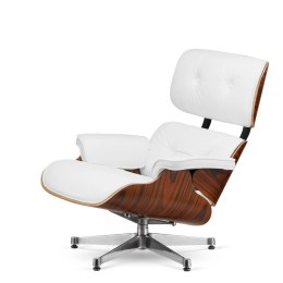 Fotel Lucera XL insp. Lounge Chair Biała Skóra Brazylijski palisander Chromowana