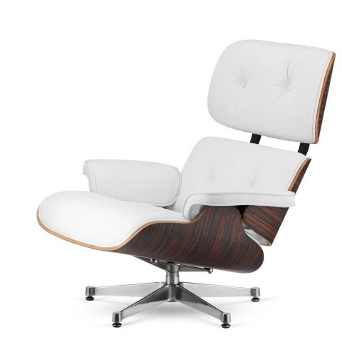 Fotel Lucera XL insp. Lounge Chair Biała Skóra Ebony Chromowana