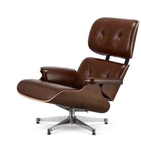 Fotel Lucera XL insp. Lounge Chair Brązowa Skóra Ciemny orzech Chromowana