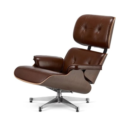 Fotel Lucera XL insp. Lounge Chair Brązowa Skóra Jasny orzech Chromowana