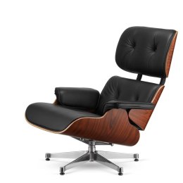 Fotel Lucera XL insp. Lounge Chair Czarna Skóra Brazylijski palisander Chromowana