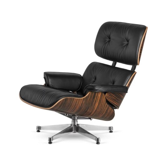 Fotel Lucera XL insp. Lounge Chair Czarna Skóra Ebony Chromowana