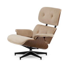 Fotel Lucera XL insp. Lounge Chair Velvet Beżowy (SWAN-01) Ciemny orzech