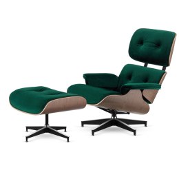 Fotel Lucera XL z podnóżkiem insp. Lounge Chair Velvet Butelkowy (SWAN-16) Jasny orzech