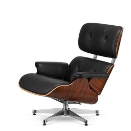 Fotel Lucera insp. Lounge Chair Czarna Skóra Brazylijski palisander Chromowana
