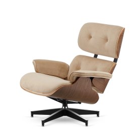 Fotel Lucera insp. Lounge Chair Velvet Beżowy (SWAN-01) Ciemny orzech Czarna z chromowanymi grzbietami