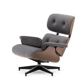 Fotel Lucera insp. Lounge Chair Velvet Jasnoszary (SWAN-12) Jasny orzech Czarna z chromowanymi grzbietami