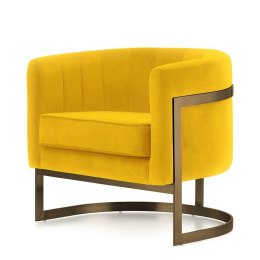 Fotel Madame styl glamour złoty welurowy okrągły Żółty (SWAN-03) Mosiądz