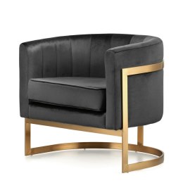Fotel Madame welurowy błyszczący styl glamour złoty okrągły Błyszczący czarny (5051-38) Złota