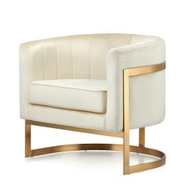 Fotel Madame welurowy błyszczący styl glamour złoty okrągły Błyszczący jasny beż (5051-2) Złota