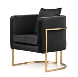 Fotel Miriam welurowy błyszczący nowoczesny do salonu styl glamour Błyszczący czarny (5051-38) Złota