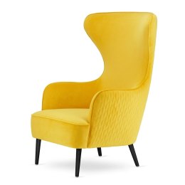 Fotel Sigal velvet z przeszyciami, na złotych nóżkach, do salonu, wypoczynkowy Żółty (SWAN-03) Czarna