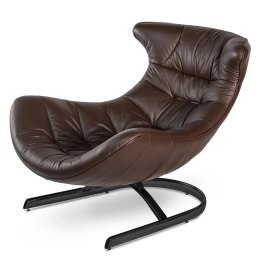 Fotel Storto nowoczesny skórzany wypoczynkowy do salonu zakrzywiony Brązowy Skóra ekologiczna Czarna