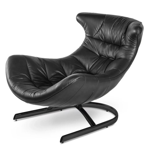 Fotel Storto nowoczesny skórzany wypoczynkowy do salonu zakrzywiony Czarny Skóra naturalna Czarna