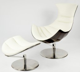 Fotel Vasto Lounge Chair z podnóżkiem obrotowy do salonu Biały Ebony