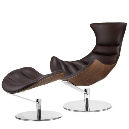 Fotel Vasto Lounge Chair z podnóżkiem obrotowy do salonu Brązowy Jasny orzech