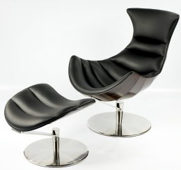 Fotel Vasto Lounge Chair z podnóżkiem obrotowy do salonu Czarny Ebony