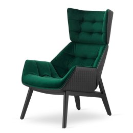 Fotel Vojens velvet styl skandynawski skórzany wypoczynkowy wygodny do salonu Butelkowy (SWAN-16) / Czarna ekoskóra