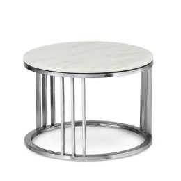Goldwell mały okrągły stolik kawowy marmur styl glamour Biały Chrom 45cm