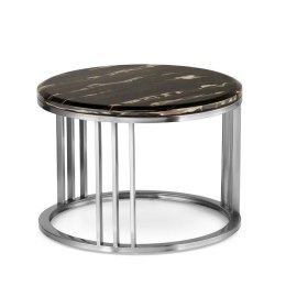 Goldwell mały okrągły stolik kawowy marmur styl glamour Czarny Chrom 45cm
