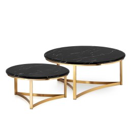 Stoliki Marron zestaw okrągłych stolików kawowych marmur stylu glamour Czarno/biały Złoty