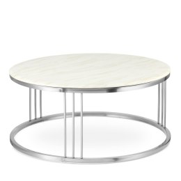 Vivien duży okrągły stolik kawowy marmur styl glamour Biały Chrom