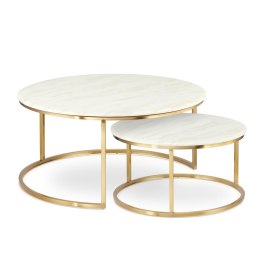 Argan zestaw okrągłych stolików kawowych marmur styl glamour Biały Złoty