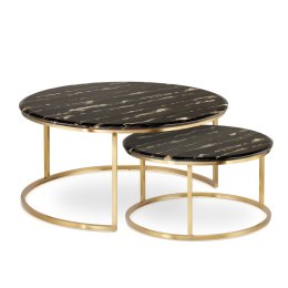 Argan zestaw okrągłych stolików kawowych marmur styl glamour Czarny Złoty