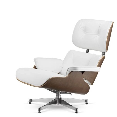 Fotel Lucera XL insp. Lounge Chair Biała Skóra Jasny orzech Chromowana