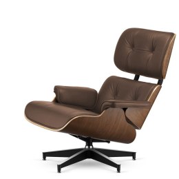 Fotel Lucera XL insp. Lounge Chair Brązowa Skóra Jasny orzech Czarna z chromowanymi grzbietami