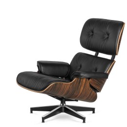 Fotel Lucera XL insp. Lounge Chair Czarna Skóra Ebony Czarna z chromowanymi grzbietami