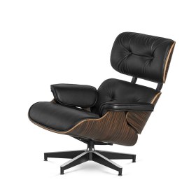 Fotel Lucera insp. Lounge Chair Czarna Skóra Ebony Czarna z chromowanymi grzbietami