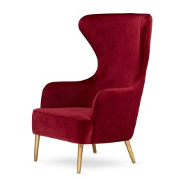 Fotel Sigal velvet z przeszyciami, na złotych nóżkach, do salonu, wypoczynkowy Czerwony (5187-37) Złota