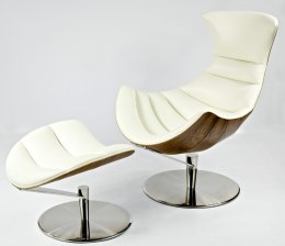 Fotel Vasto Lounge Chair z podnóżkiem obrotowy do salonu Biały Jasny orzech