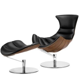 Fotel Vasto Lounge Chair z podnóżkiem obrotowy do salonu Czarny Jasny orzech