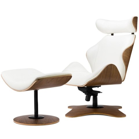 Fotel Viterno z podnóżkiem Lounge Chair obrotowy z regulacją odchylenia Biały