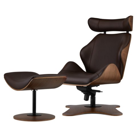 Fotel Viterno z podnóżkiem Lounge Chair obrotowy z regulacją odchylenia Brązowy