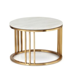 Goldwell mały okrągły stolik kawowy marmur styl glamour Biały Złoty 45cm