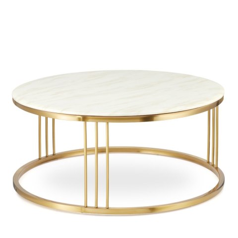 Vivien duży okrągły stolik kawowy marmur styl glamour Biały Złoty
