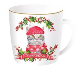 Kot w Czapce Mikołaja Kubek Porcelanowy w Ozdobnej Puszce 350 ml